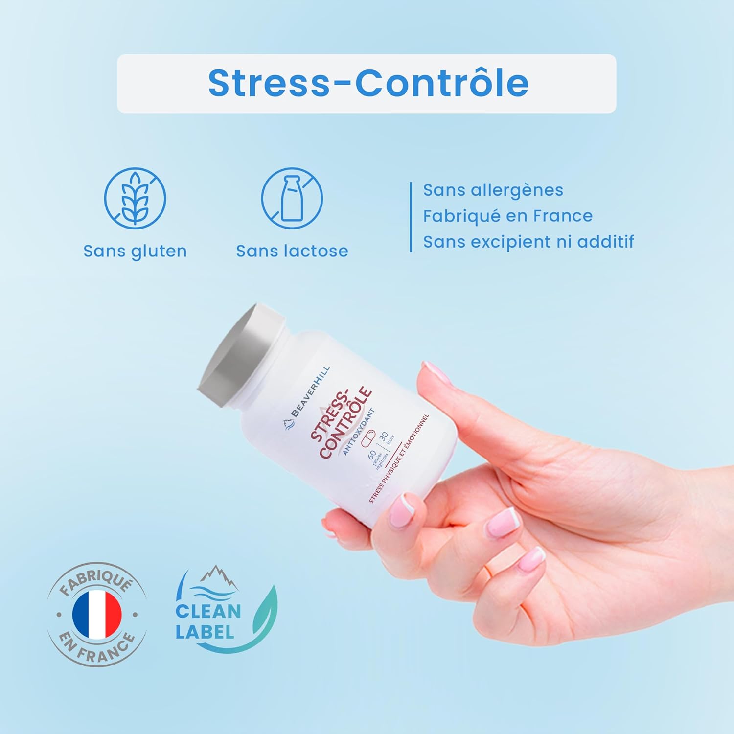 STRESS-CONTROL | Schisandra - Rhodiole - Green Tea - Turmeric - Alpha Lipoic Acid - Natural Vitamin D3 | 60 Vegetable Capsules | BEAVERHILL | Stress - Nervous System - Mood | Made in France - Image 7