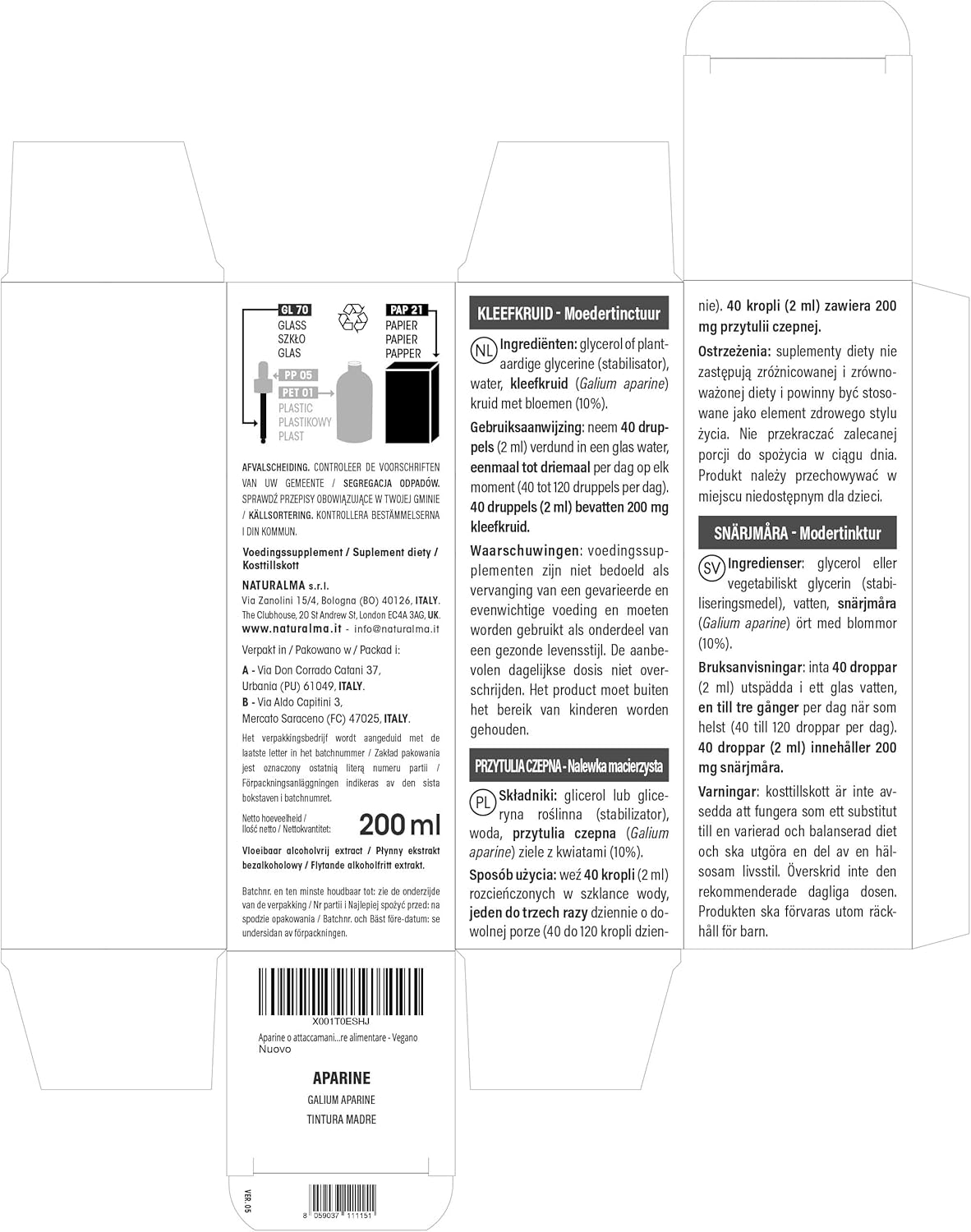Gratteron Gaillet (Galium aparine) Grass with Flowers Mother Tincture Alcohol-Free Naturalma - Liquid Extract Drops 200 ml - Dietary Supplement - Vegan or Vegan - Image 4
