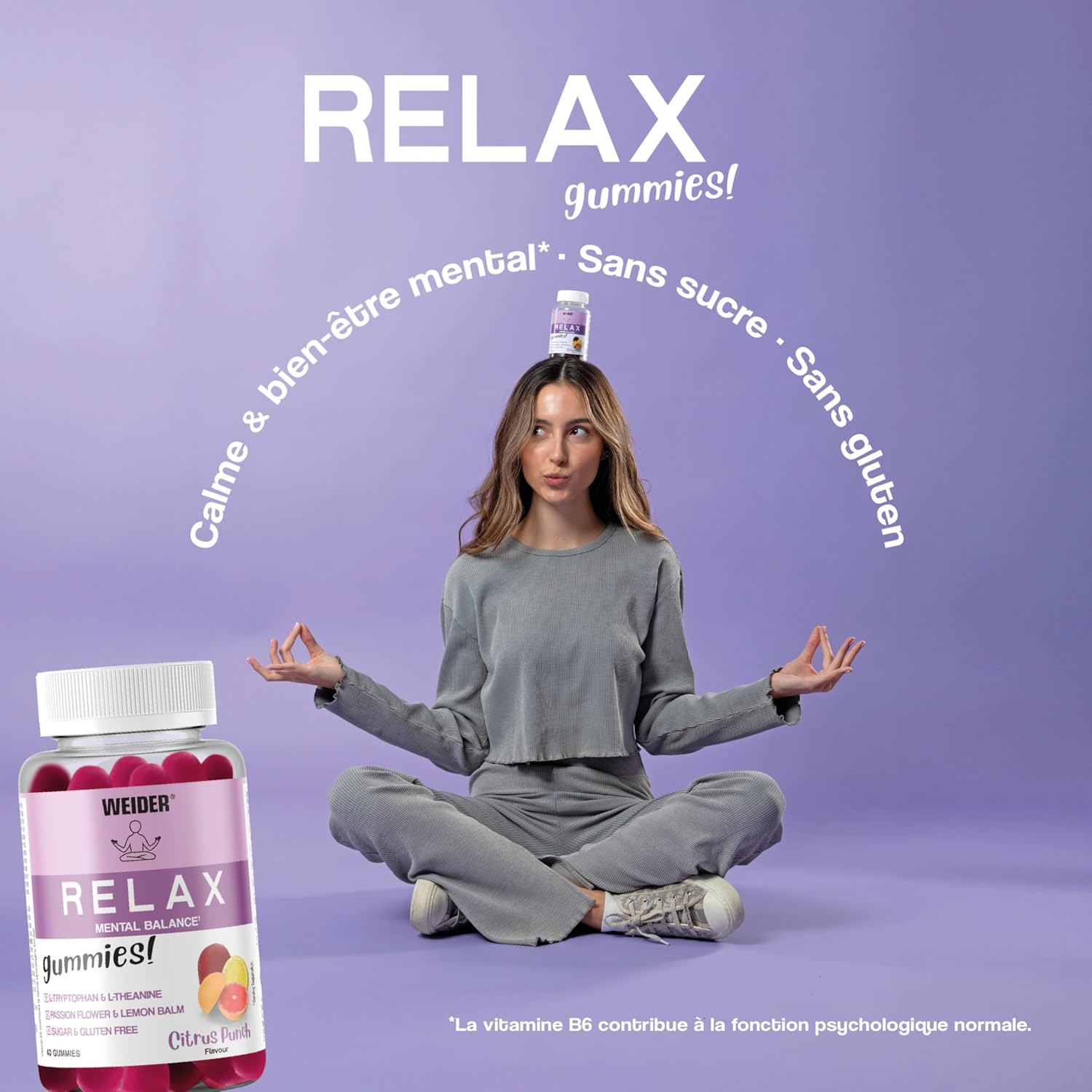 Weider Relax Gummies (40 Gummies) Citrus Punch Flavour Gums containing L-Theanine, L-Tryptophan, Passionflower and Lemon Balm Extracts, Vitamin B6. Helps Relaxation. Sugar Free, Gluten Free. - Image 6