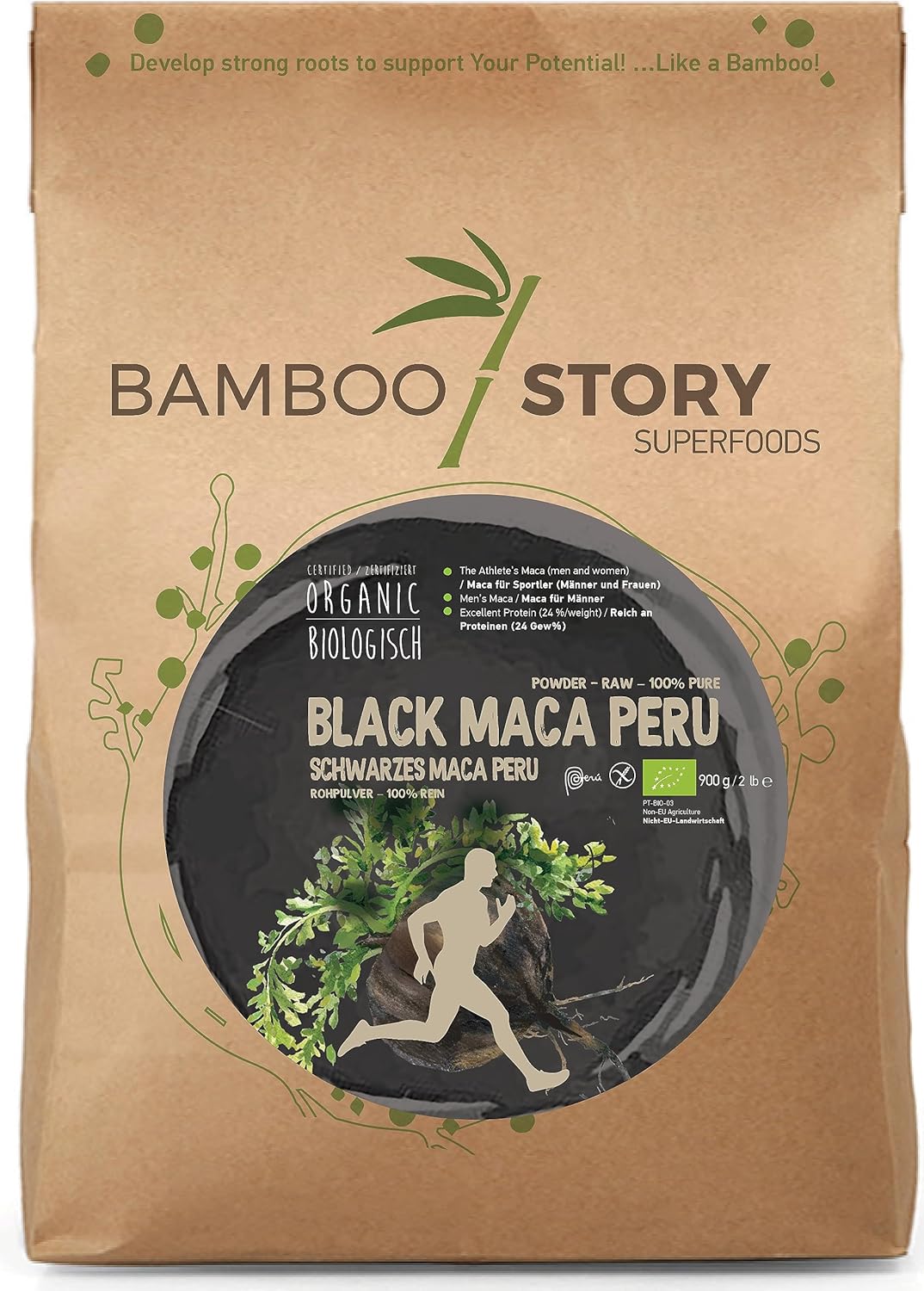 BAMBOO STORY | BLACK Maca | Powder | 100% Peru | Raw | Organic | Pure | 900 g - Image 2