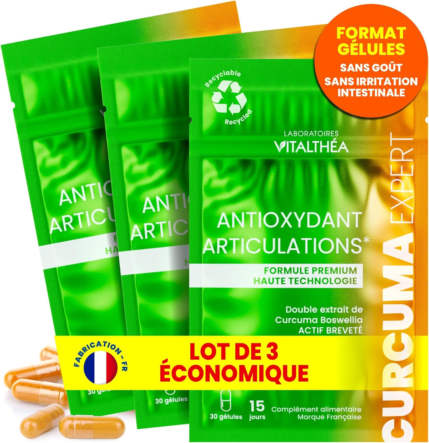 CURCUMA PREMIUM I 5400 MG Plants Turmeric I 95% Curcuminoids I PATENTED I WITHOUT Piperine Bioavailability | Pain Relief & Muscle Decontractant | Manufacture in France (3) - Image 2