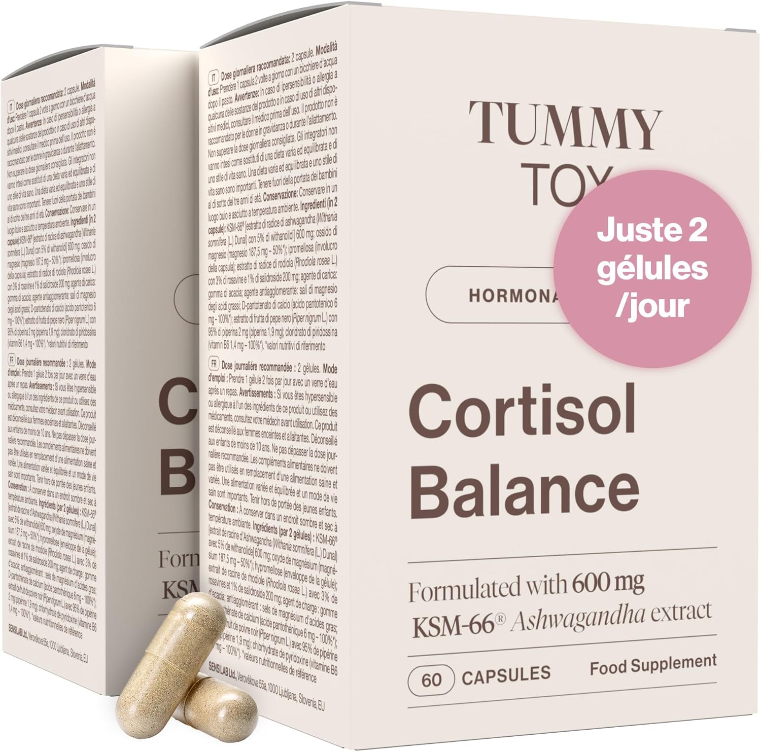 Cortisol Balance - 600 mg Ashwagandha KSM 66, Rhodiola Rosea with Magnesium, Vitamin B6 and B5-180 capsules per Tummy Tox - Image 2