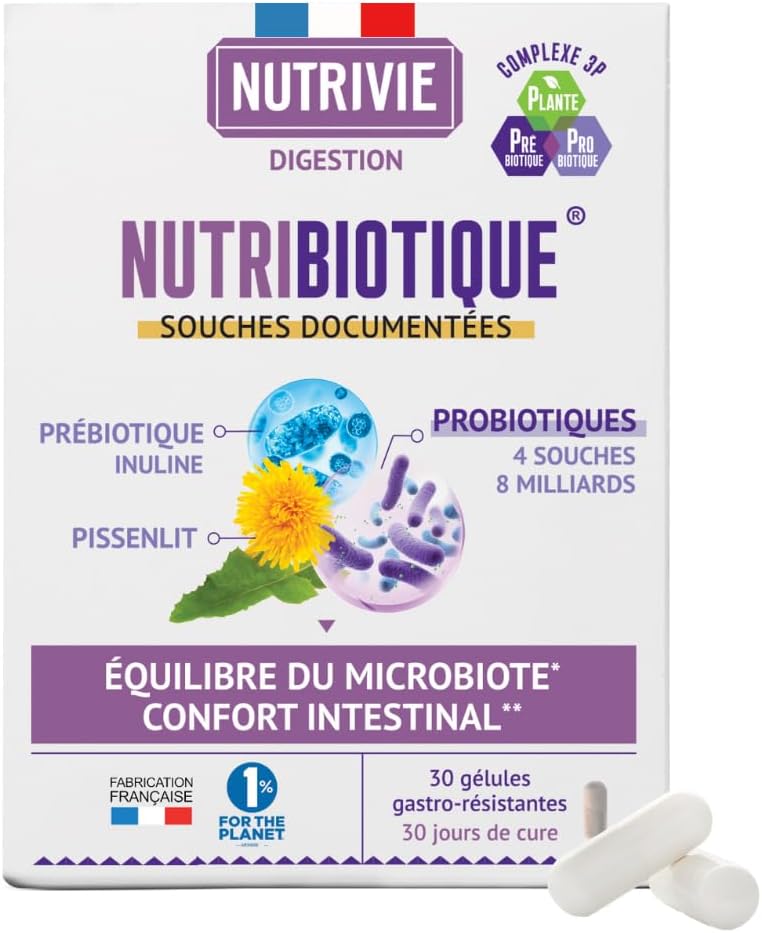 Digestive Balance Probiotics - Healthy & Intestinal Comfort Microbiota - 4 Probiotic Strains + Prebiotics + Plants + Vitamin - 30 Gastro Resistant Capsules - Made in France Nutrivie - Image 2