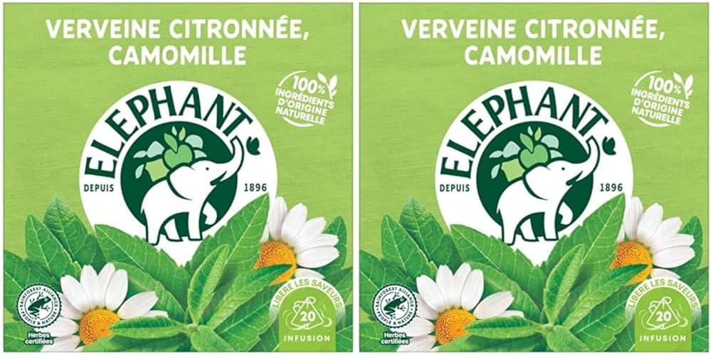 Elephant | Lemon Verbena Infusion, Chamomile | 20 Pyramid® Herbal Tea Bags | Wellness and Relaxation | 100% Natural Ingredients (Pack of 2) - Image 2