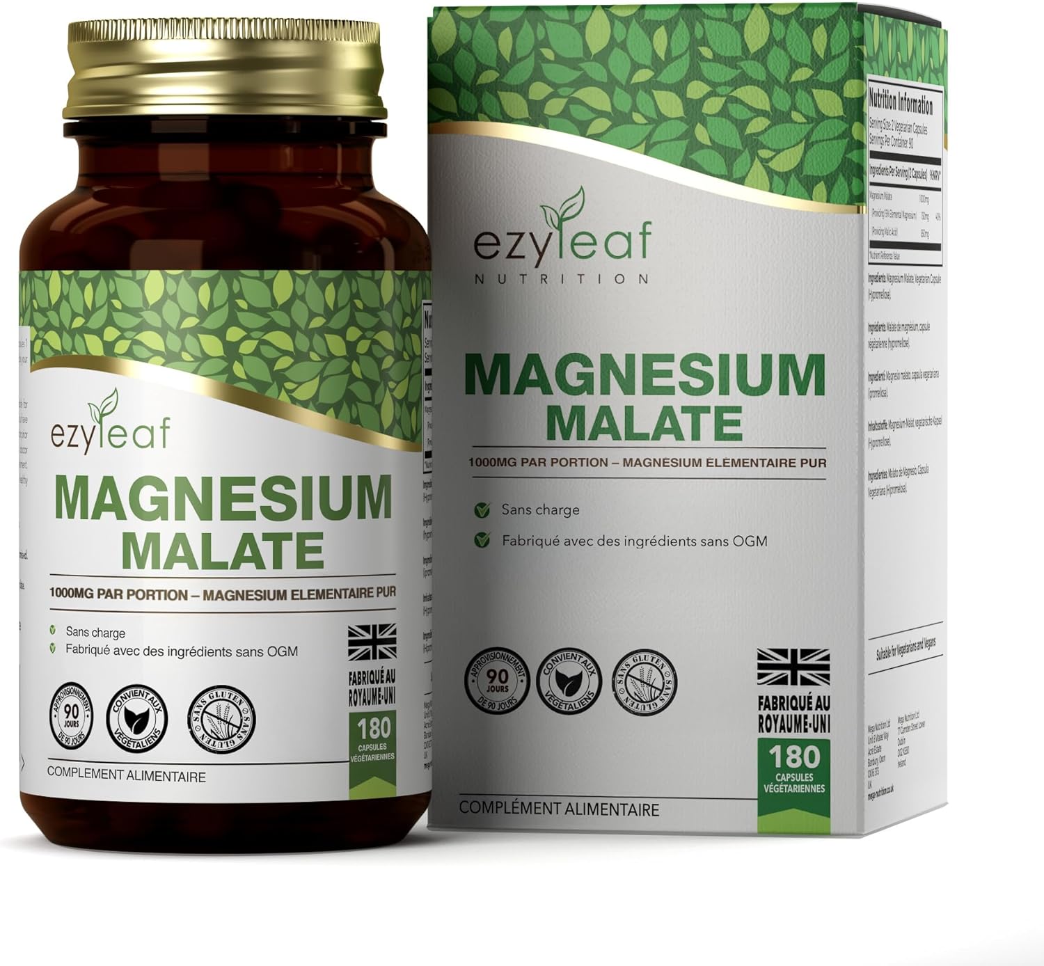 Ezyleaf Magnesium Malate | 1000mg Magnesium Malate Per Serving - 180 High Content Magnesium Supplement Capsules | Vegan & No Fillers | Non-GMO Gluten Free Allergen Free - Image 2