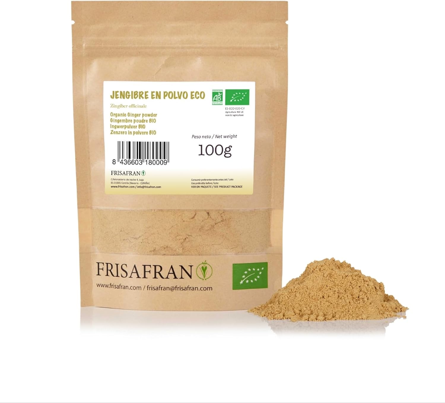 FRISAFRAN | Organic Ginger Powder 100g | Spice | Natural Food | Ground | Seasoning | Vegan | No Additives | Flavour & Aroma | Natural Ginger | Ground Ginger - Image 2