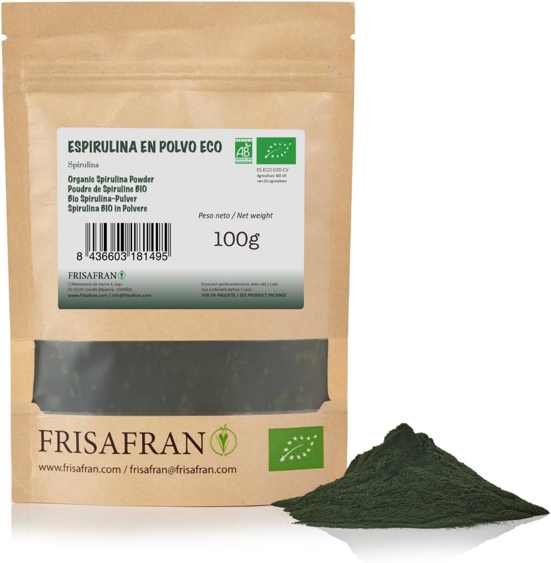 FRISAFRAN | Organic Spirulina Powder 100g | Pure and Natural Spirulina | Vegan Supplement | Rich in Protein | Antioxidant Purity | Natural And No Additives | Organic | Detox | Super Food Powder - Image 2