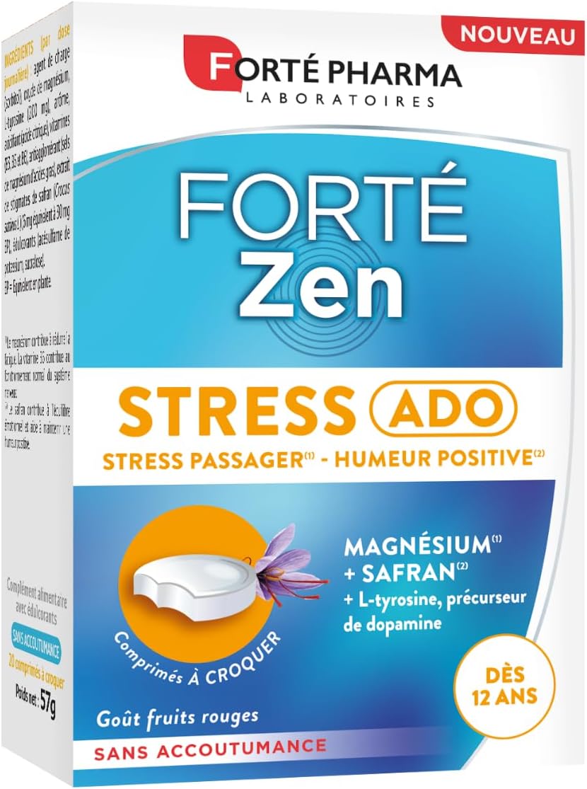 Forté Pharma - FortéZen Stress Teen, from 12 years old - Passenger stress, positive mood, Emotional balance - Magnesium, Vitamin B6, Saffron, L-tyrosine - 20 chewable tablets, 1/day - Image 2