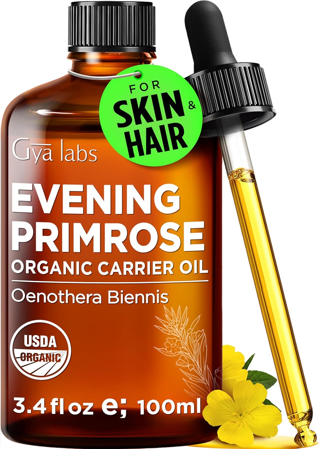 Gya Labs Organic Evening Primrose Oil for Dry Skin - 100% Pure & Natural Evening Primrose Oil for Hair Growth - Organic Cold Pressed Hydrating Evening Primrose Oil for Face (100ml) - Image 2