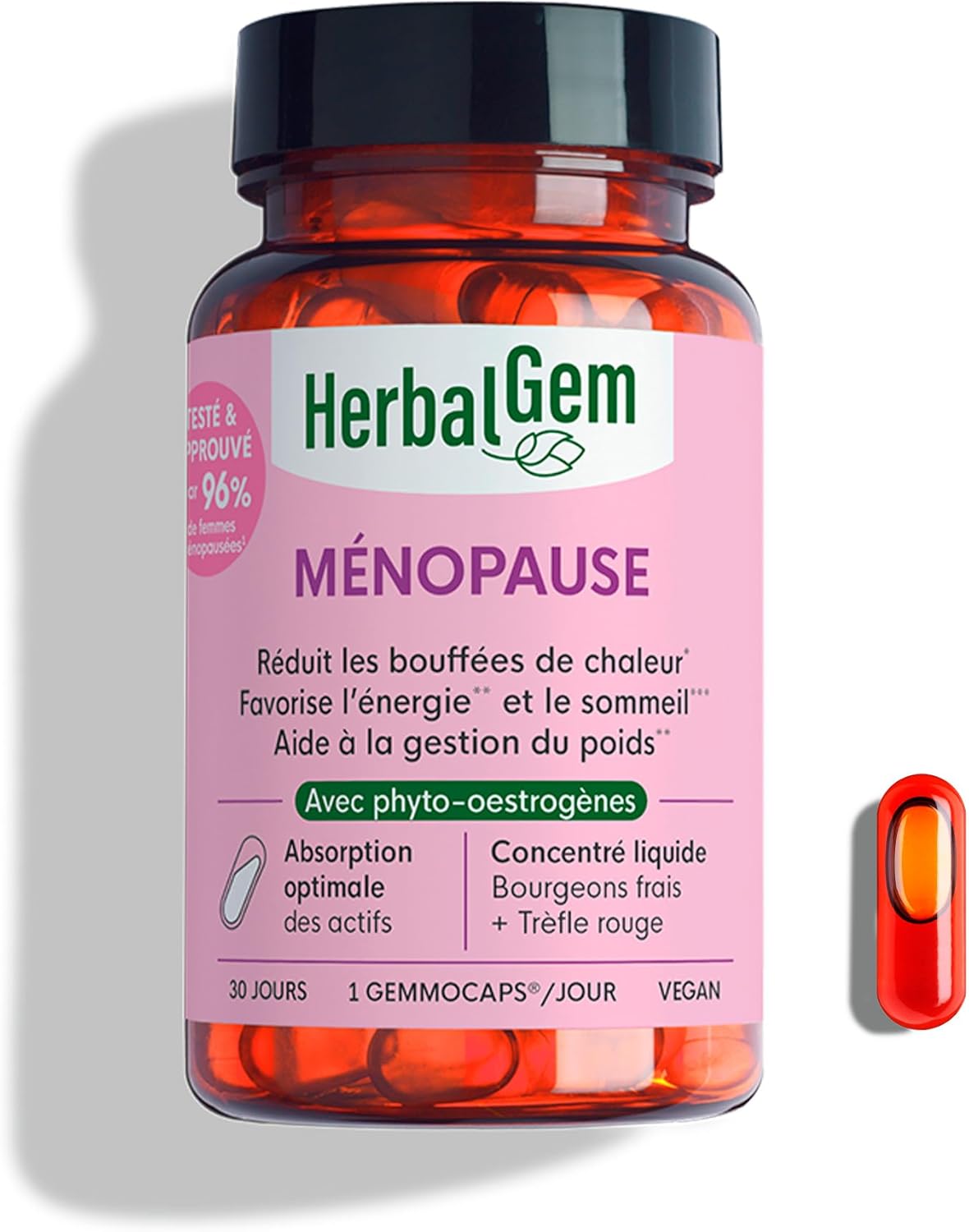 HERBALGEM - GEMMOCAPS Menopause – Hormone Free Supplement – Reduces Hot Flashes & Promotes Sleep and Energy – 30 Capsules - Image 2