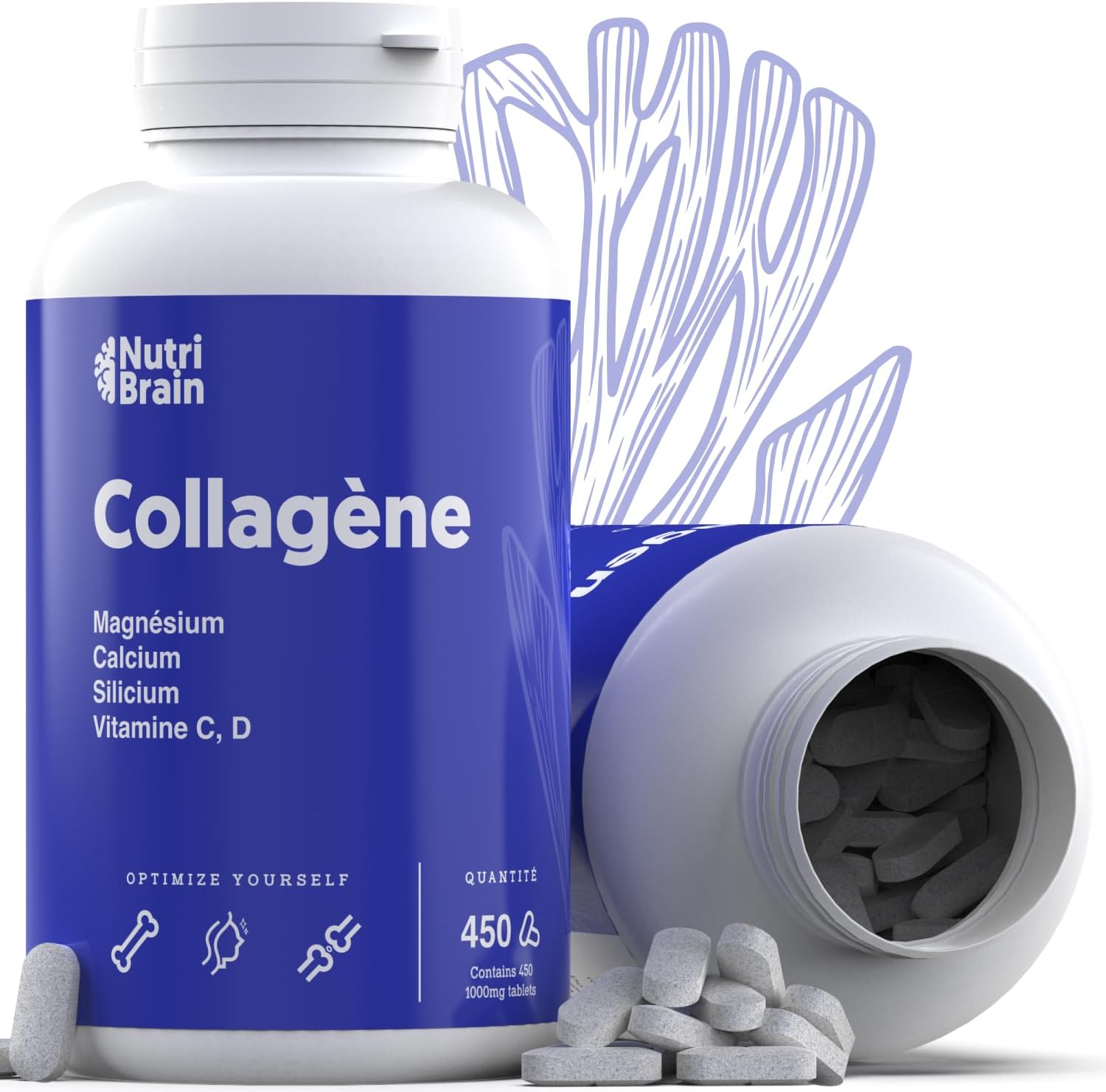 Hydrolyzed Collagen XXL with Magnesium | 450 Tablets | High Dosage | For Joints, Skin, Hair & Beauty | With Vitamin C, Vitamin D, Calcium and Silicon | High Bioavailability - Image 2
