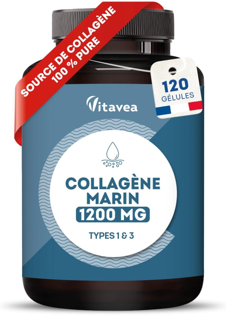 Hydrolyzed Marine Collagen 1200 mg - Source of Collagen 100% Pure, Types I & III - 120 Capsules - Hydrolyzed Collagen Peptides - Skin Elasticity & Firmness - Made in France - Vitavea - Image 2