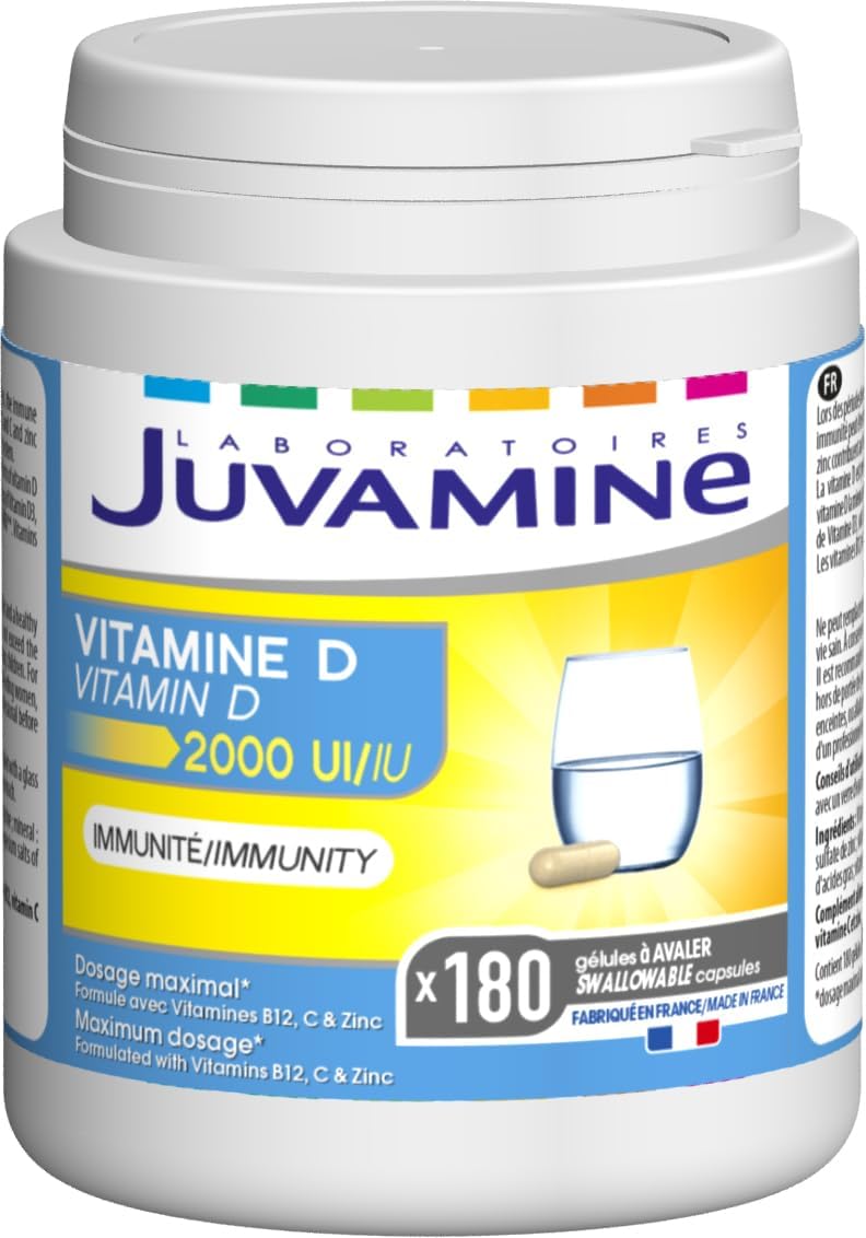 JUVAMINE - VITAMIN D 2000 IU - Immunity - Fatigue - Vitamin B12, C, D3 and Zinc - Maximum dosage - 180 Capsules - 6 Month Programme - Made in France - Image 2