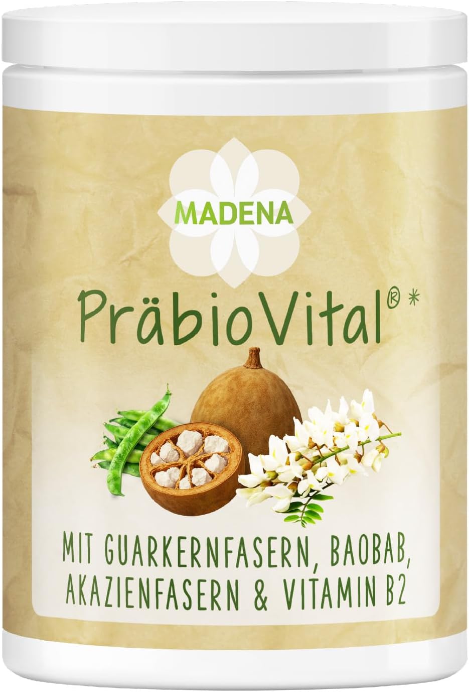 MADENA PrebioVital 300 g Prebiotic Fibres to Promote Digestion with Baobab Powder and Acacia Fibres Guar Fibres (PHGG) Resistant Starch Type 3 and Vitamin B2 (Riboflavin - Image 2