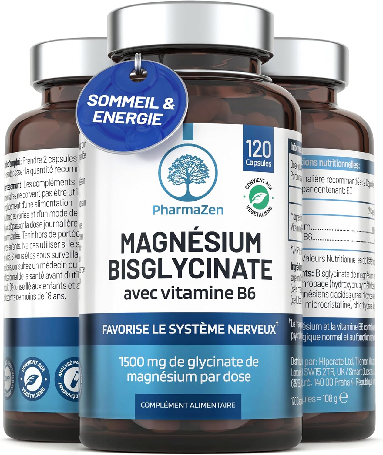 Magnesium Bisglycinate 300 mg + Vitamin B6 - Sleep, Stress, Fatigue - Maximum Absorption - 120 Vegan Capsules - High Content Magnesium Glycinate PharmaZen - Image 2