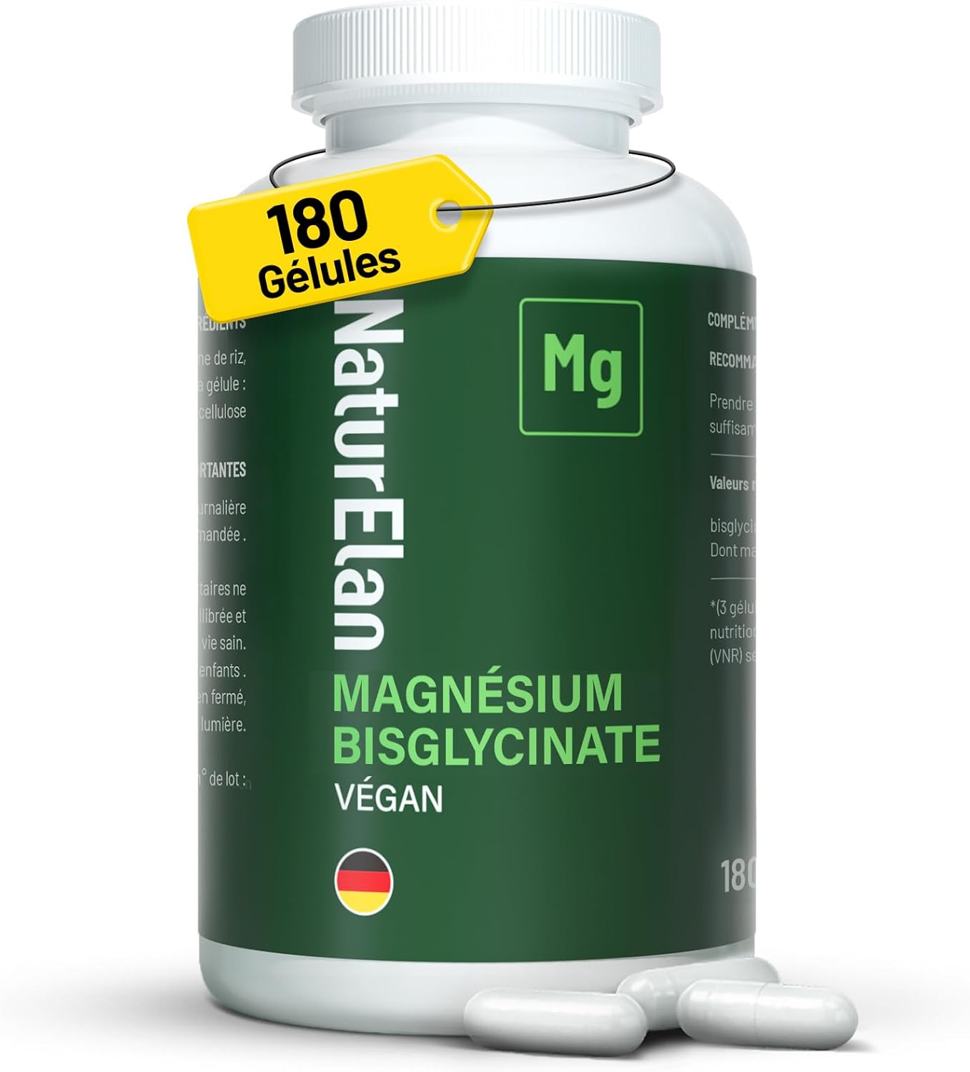 Magnesium Bisglycinate 300mg - 180 Vegan Capsules, Relieve Stress and Fatigue, Superior Absorption to Marine Magnesium, Lab Tested, Made in Germany - Image 2