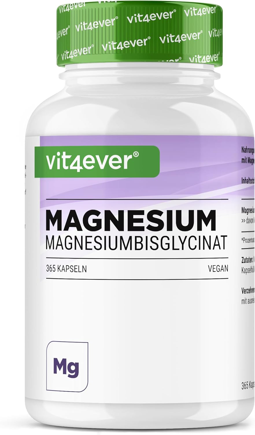 Magnesium Bisglycinate - 365 Capsules - 300 mg of Elemental Magnesium per Daily Dose - Premium: Chelated Magnesium - Vegan - High Dosed - Image 2