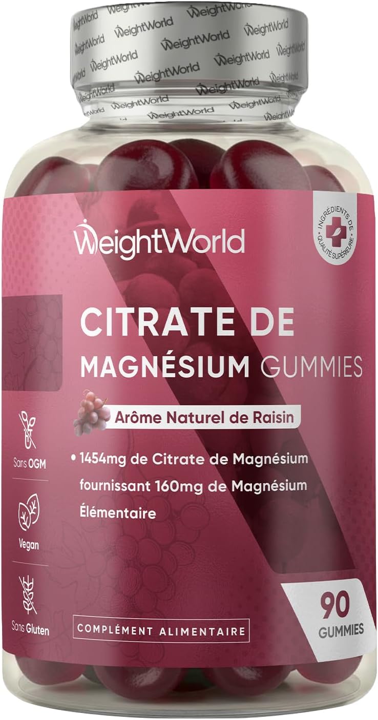 Magnesium Gummies - 1454mg Magnesium Citrate, 90 Vegan Gums Low in Sugar for 45 Days Supply - Natural Grape Flavour - Image 2