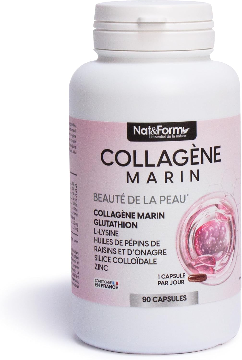 Marine Collagen - Skin Beauty - 90 Capsules | Glutathione, L-Lysine, Grape Seed & Evening Primrose Oils, Colloidal Silica, Zinc | Nat&Form - Image 2