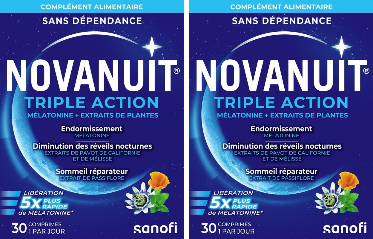 NOVANUIT TRIPLE ACTION Melatonin 1mg - Dietary Supplement - Sleeping - Night Awakens - Restorative Sleep - No Addiction or Addiction - 30 Tablets - Adult Only - Pack 2 - Image 2
