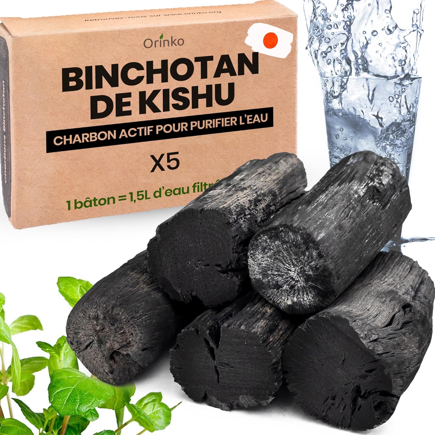 ORINKO Organic Binchotan Water Activated Carbon x5 - Powerful Natural Filtration 2.5L/Stick - Authentic Japanese Oak (Kishu, Wakayama) - Eco Friendly Purifier for Jug, Fountain, Water Bottle - Small - Image 2