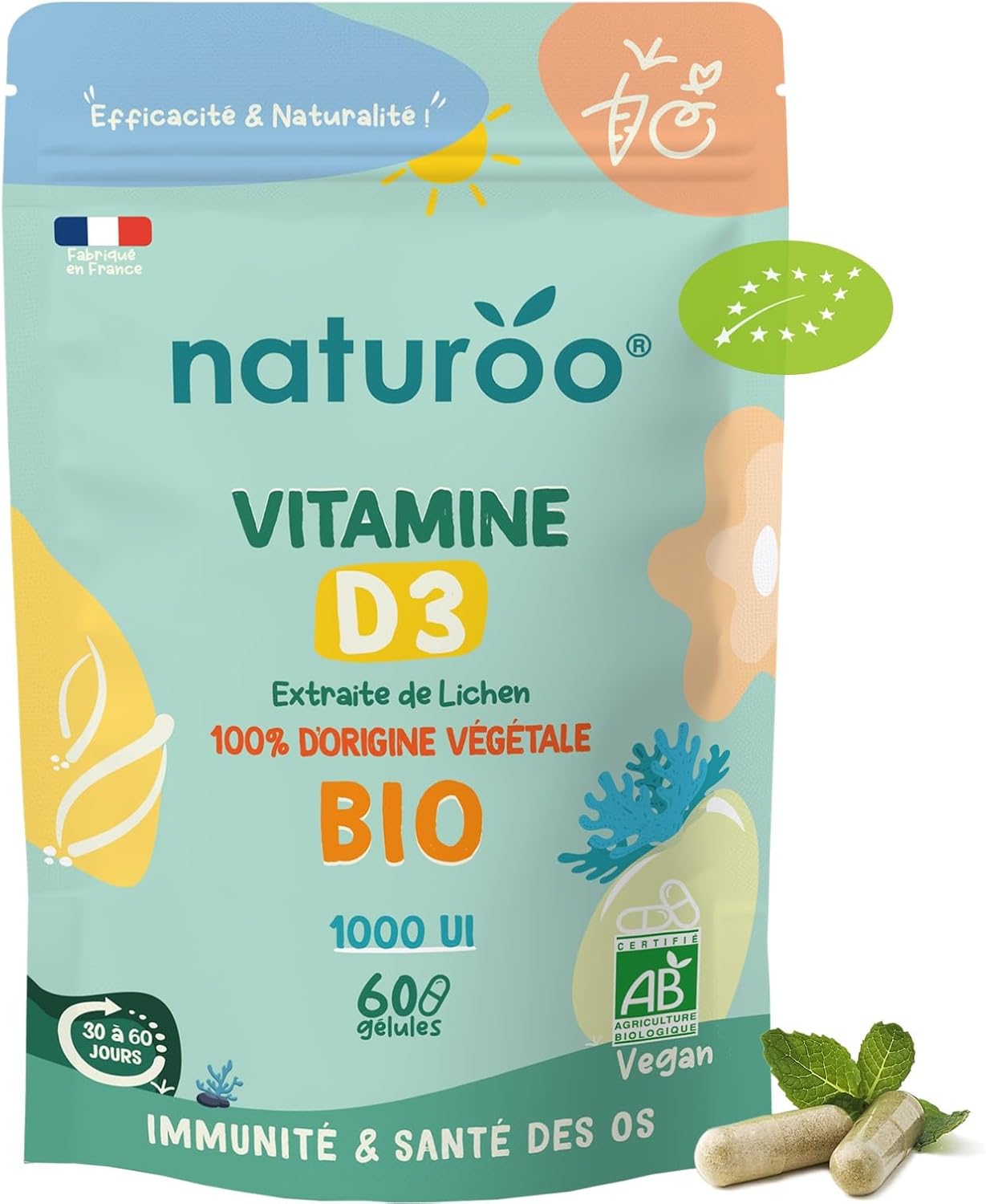 Organic Vitamin D Natural and Plant-based, Organic Lichen Vitamin D3 | 1000 IU (500% of RDA) | 60 Capsules (1 to 2 Months) | Premium & Vegan | For Men & Women | Organic Lichen Extracts - Image 2