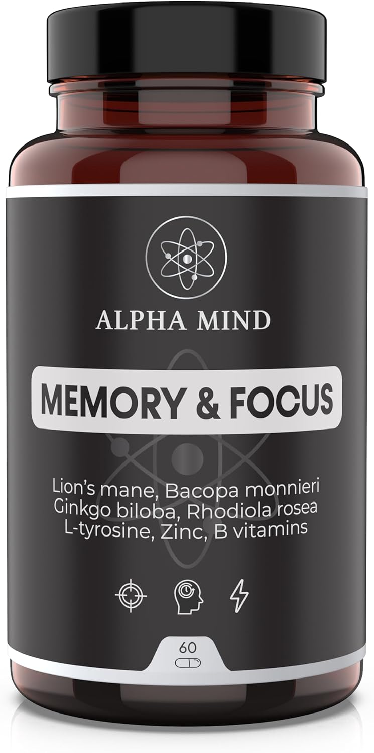 Powerful Nootropic - Memory and Concentration - With Lions Mane/Lions Mane, Ginkgo biloba, Bacopa Monnieri, Rhodiola Rosea, L Tyrosine, Zinc, B Vitamins - Caffeine Free - Image 2