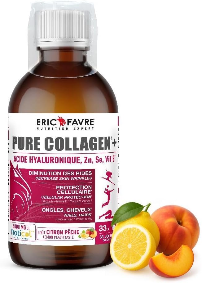 Pure Hydrolysed Marine Collagen + Hyaluronic Acid + Selenium + Vitamin E, Skin, Hair, Nails, Bones - Drink 500 ml - Peach / Lemon Flavour - Eric Favre - Image 2