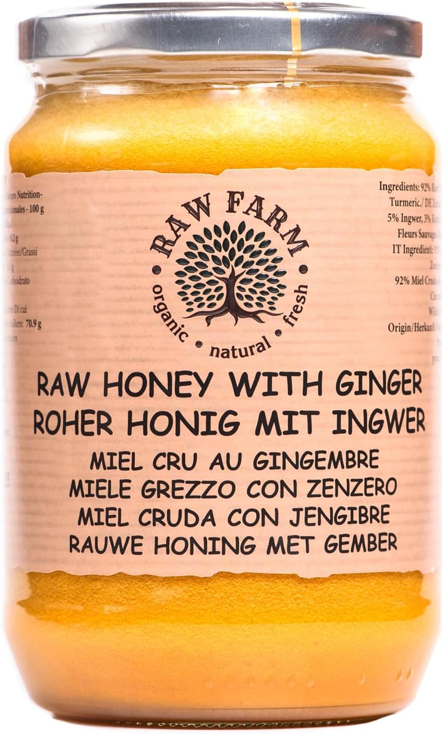 Raw Farm Raw Honey 900g with Ginger & Turmeric - Unheated, Unfiltered, Single Origin - Unpasteurized Beekeeper Honey, Rich in Nutrients and Natural Taste - Image 2