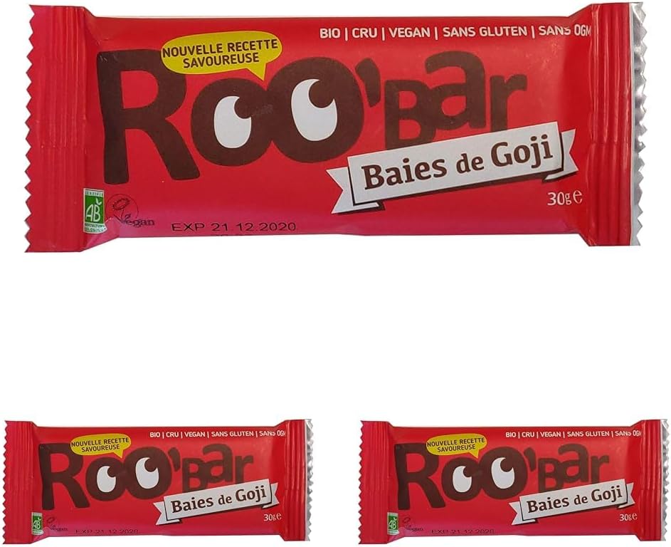 Roo'bar Goji Berry Energy Bar - Organic & Vegan - 30g (Pack of 3) - Image 2