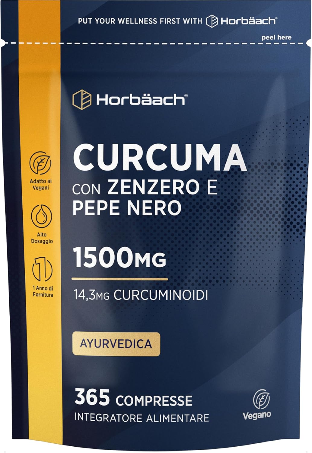 Turmeric Ginger Black Pepper 1500mg | 365 Vegan Tablets | Turmeric Complex with Piperine | Horbaach - Image 2