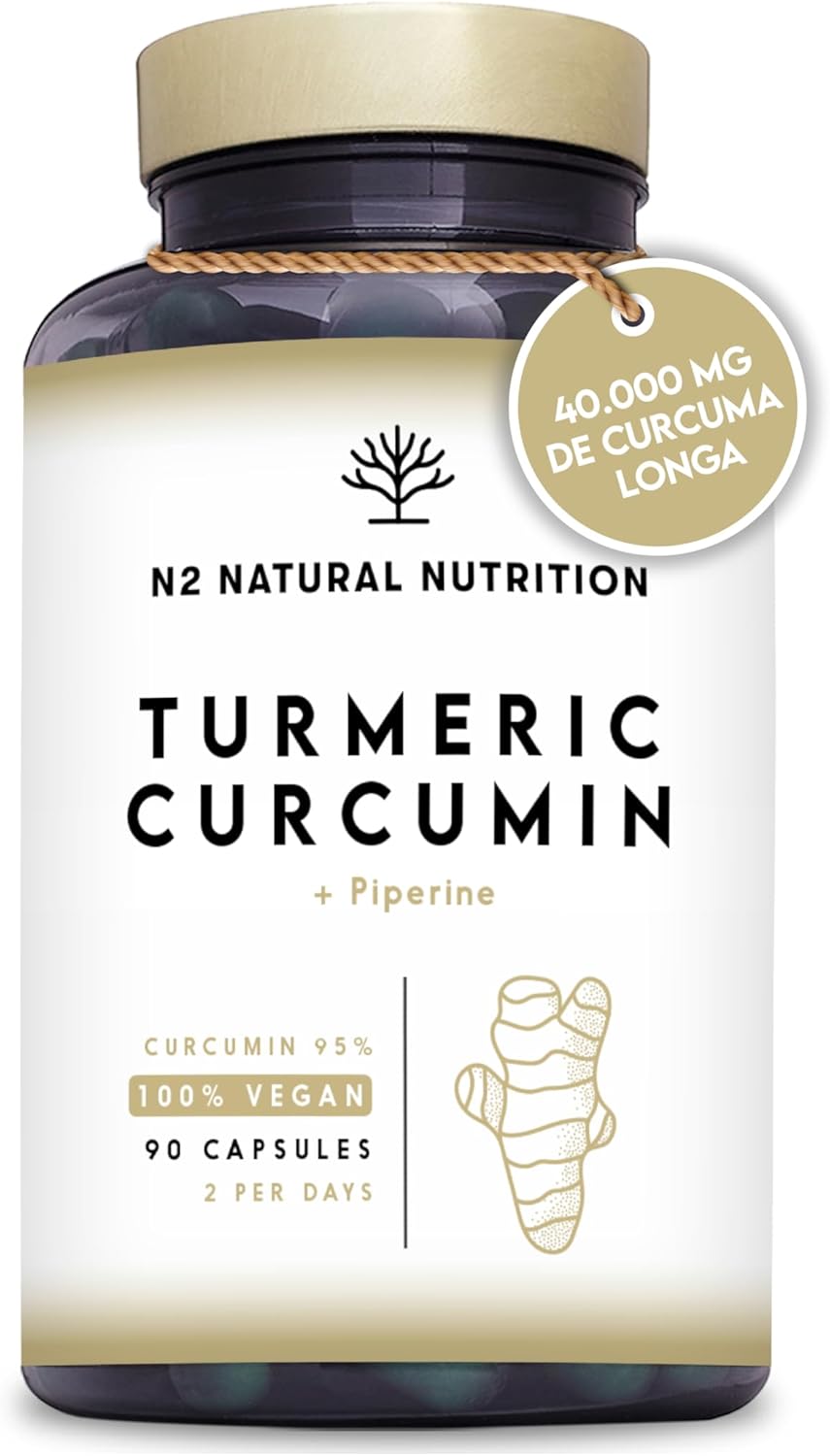 Turmeric Piperine EXTRA STRONG 95% Curcumin and Black Pepper. Optimal Absorption, Antioxidant | 90 Capsules -Vegan Certified-Made in the EU. N2 Natural Nutrition - Image 2