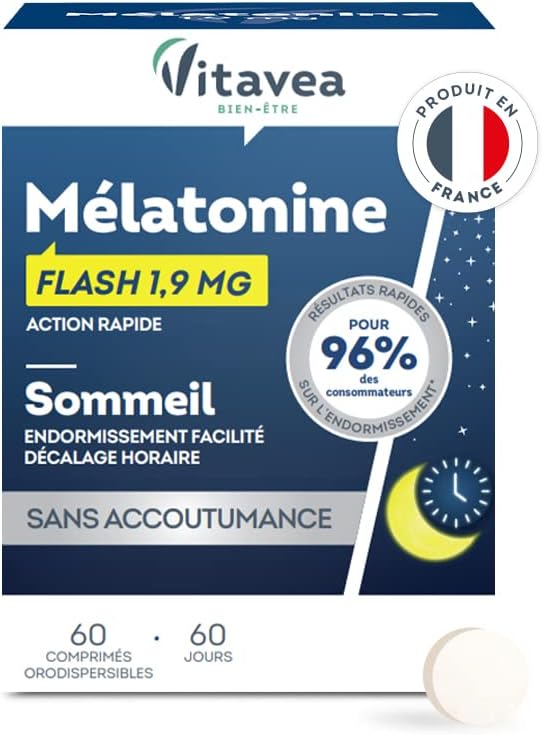 Vitavea Melatonin 1.9 mg - High Dosed - Adult Sleep Supplement - Sleep - Jet Lag - 60 Tablets - Cure 2 Months - Made in France - Image 2