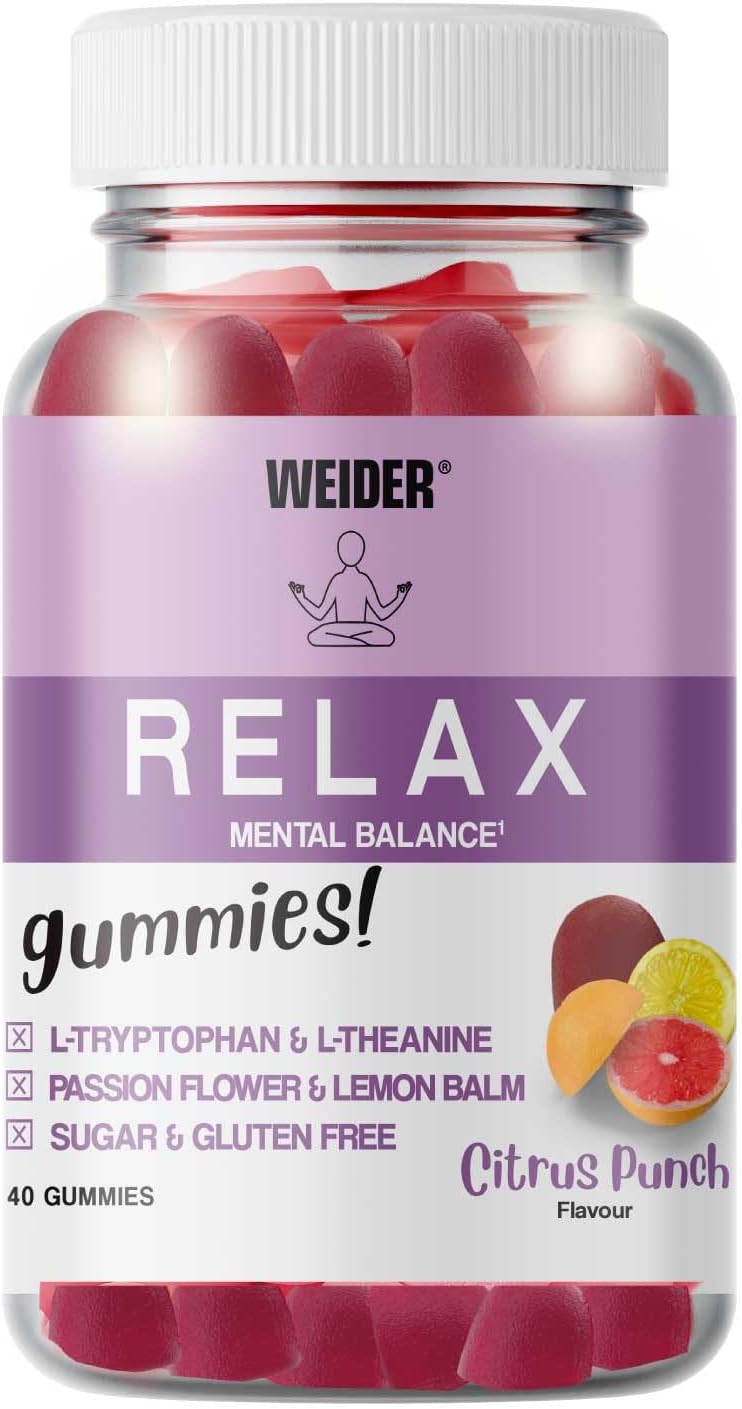 Weider Relax Gummies (40 Gummies) Citrus Punch Flavour Gums containing L-Theanine, L-Tryptophan, Passionflower and Lemon Balm Extracts, Vitamin B6. Helps Relaxation. Sugar Free, Gluten Free. - Image 2