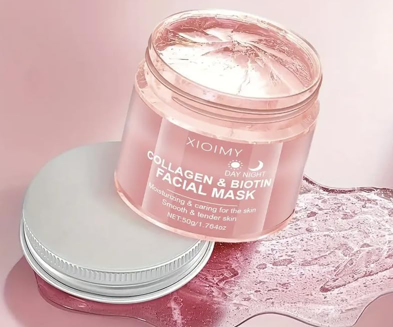 XIOIMY Hydrating Collagen Biotin Face Mask, Day and Night Face Mask with Jelly Texture, Vitamin C, Jojoba Oil, Peach Extract, 50g - Image 2