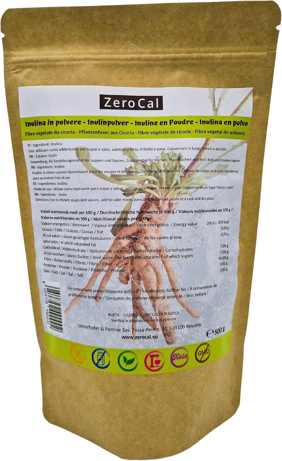 ZeroCal - Inulin Powder 500 g | Naturally Derived from Chicory Root | Natural Prebiotic - 90% Fibres - Gluten Free | Superior Quality | Origin Europe - Image 2