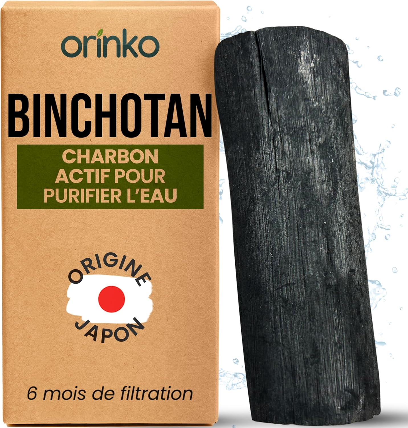orinko Binchotan Japanese Organic Activated Carbon Water 1x - Natural Purification Jug & Bottle - Authentic Ubame Oak (Kishu, Wakayama) - Authentic Binchotan Japan Activated Carbon - Image 2