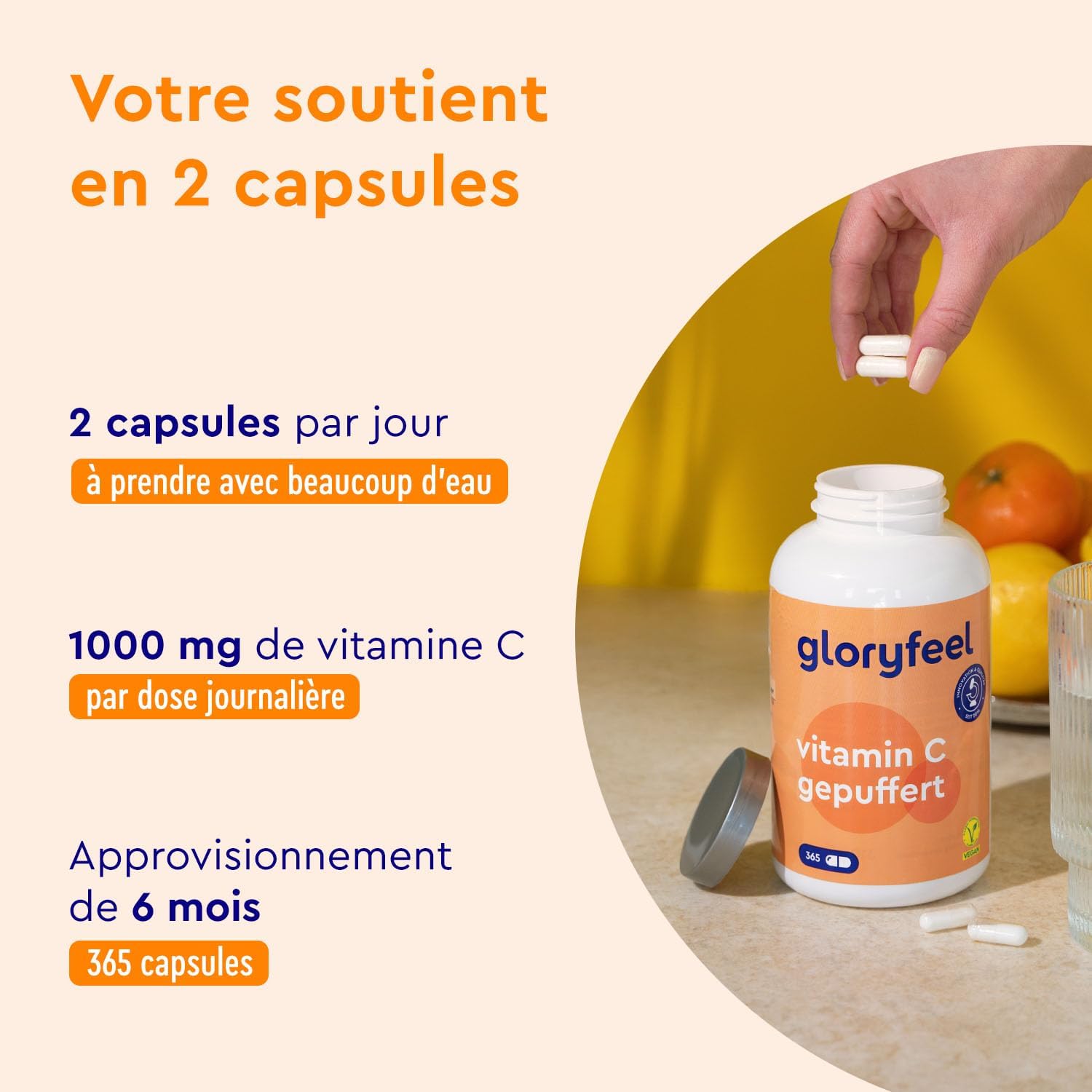 Vitamin C 1000mg 365 Capsules, Antioxidant for Bones, Immune System, Skin, and Fatigue*, 6 Month Cure, Buffered Vitamin C Concentrated with Pure Ascorbic Acid, Lab Tested - Image 3