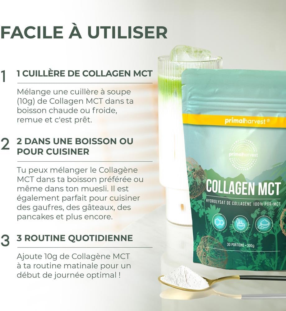 Primal Harvest Collagen powder - 30 servings Premium Collagen Complex - sustainable grass feed - collagen hydrolyzate - neutral taste & optimal solubility (1 Bag (30 Servings), MCT) - Image 5
