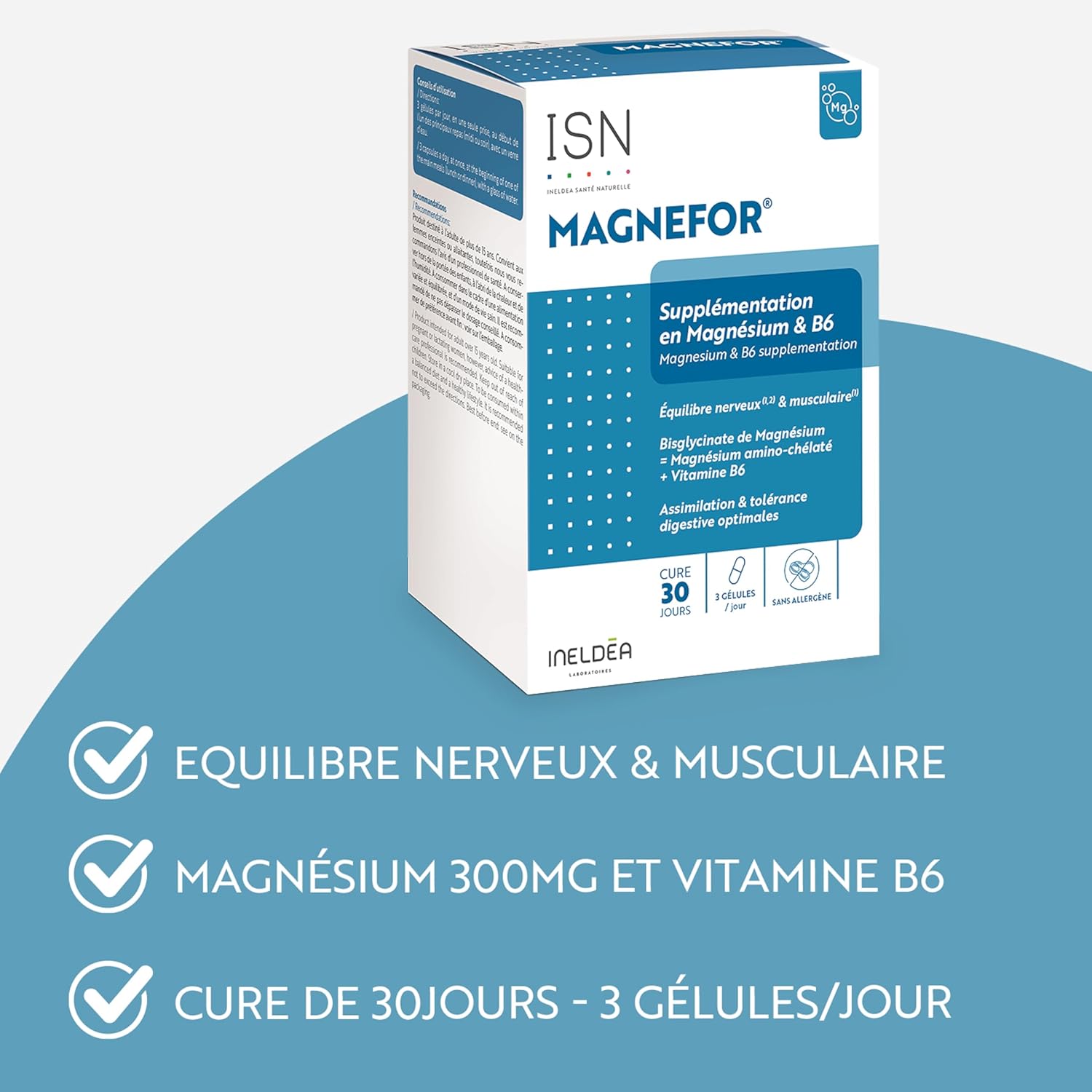 ISN - Magnefor - Food Supplement with Magnesium Bisglycinate, Vitamins B6 and D, Taurine - Optimal Assimilation - Transient Nervousness & Fatigue - 30 Day Cure - Image 5