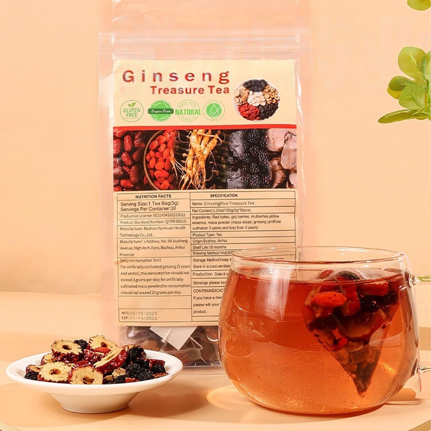 Ginseng Six Treasure Tea, Organic Natural Six Treasure Teas for Daily Wellness, Ginseng, Mulberry, Goji Berry, Red Date | 30 Tea Bags for Men & Women (1 Pack) - Image 3