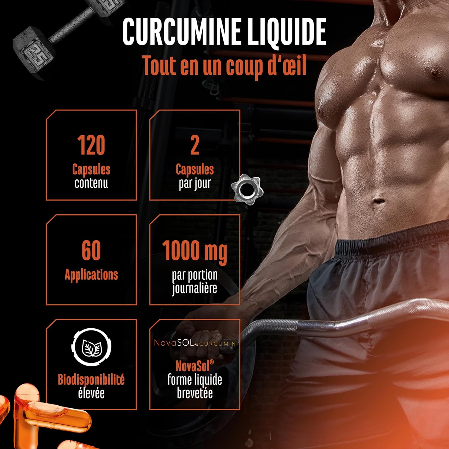 Turmeric NovaSol - 120 Liquid Capsules - 1000mg Curcumin per Daily Dose - With NovaSOL Patented Technology - Bioavailability 185 Times Greater Thanks to Liquid Form - Vegan - Image 3