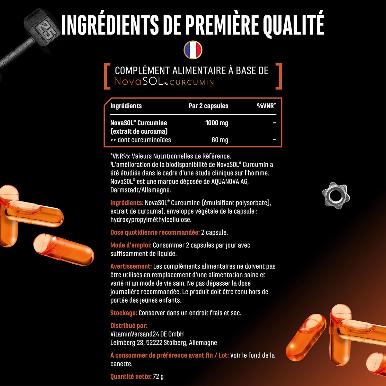 Turmeric NovaSol - 120 Liquid Capsules - 1000mg Curcumin per Daily Dose - With NovaSOL Patented Technology - Bioavailability 185 Times Greater Thanks to Liquid Form - Vegan - Image 7
