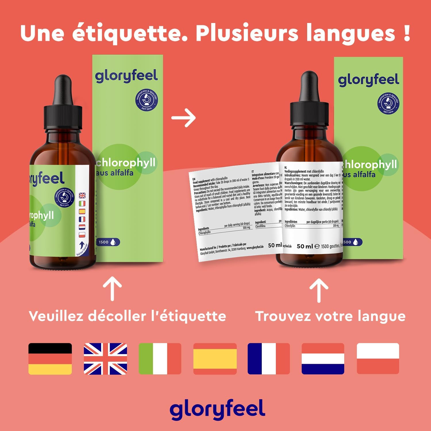 Chlorophyll Alfalfa Liquid 50ml (1500 Drops), 200mg Chlorophylline Per Dose, Alcohol-free Liquid, Chlorophyll Pure Liquid, 100% Vegan & No Additives, Food Supplement - Image 6