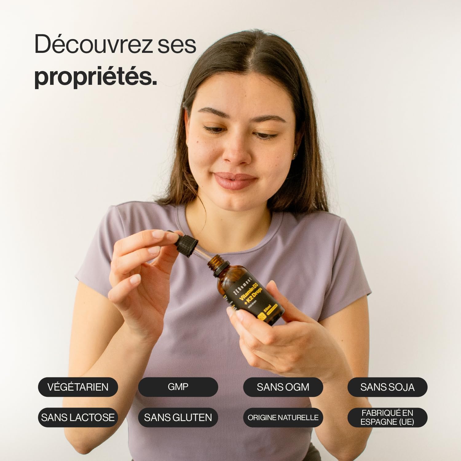 Vitamin D3 + K2 Drops - Premium Ingredients K2VITAL MK-7 All-Trans 99.7% and Natural Vitamin D3 from Lanolin - for Bones and Immune System - 1700 Drops (50 ml) - Zenement - Image 3