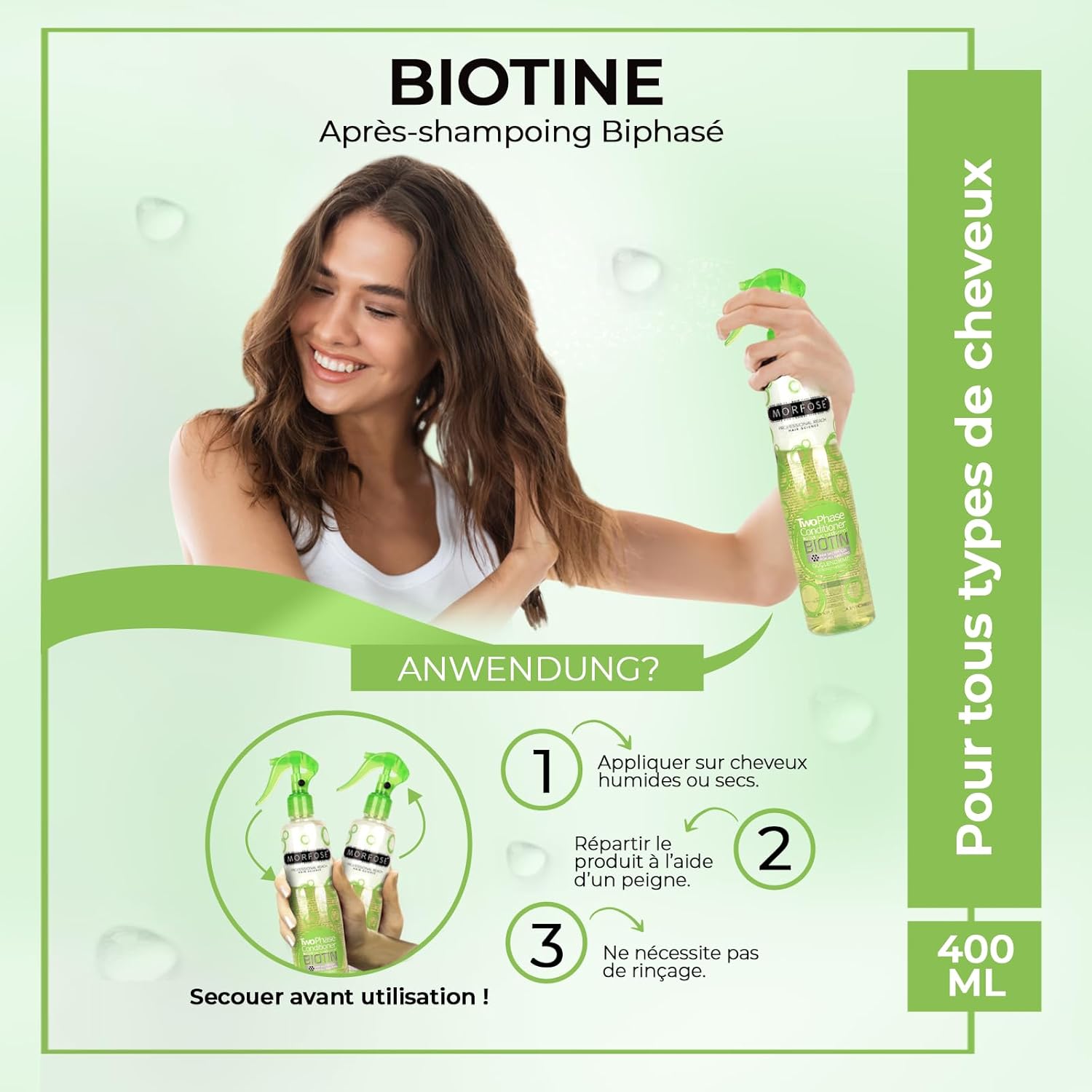 Morfose Biotin Leave-In Conditioner 400ml – Two-Phase Fortifying and Thermoprotective Spray - Image 5
