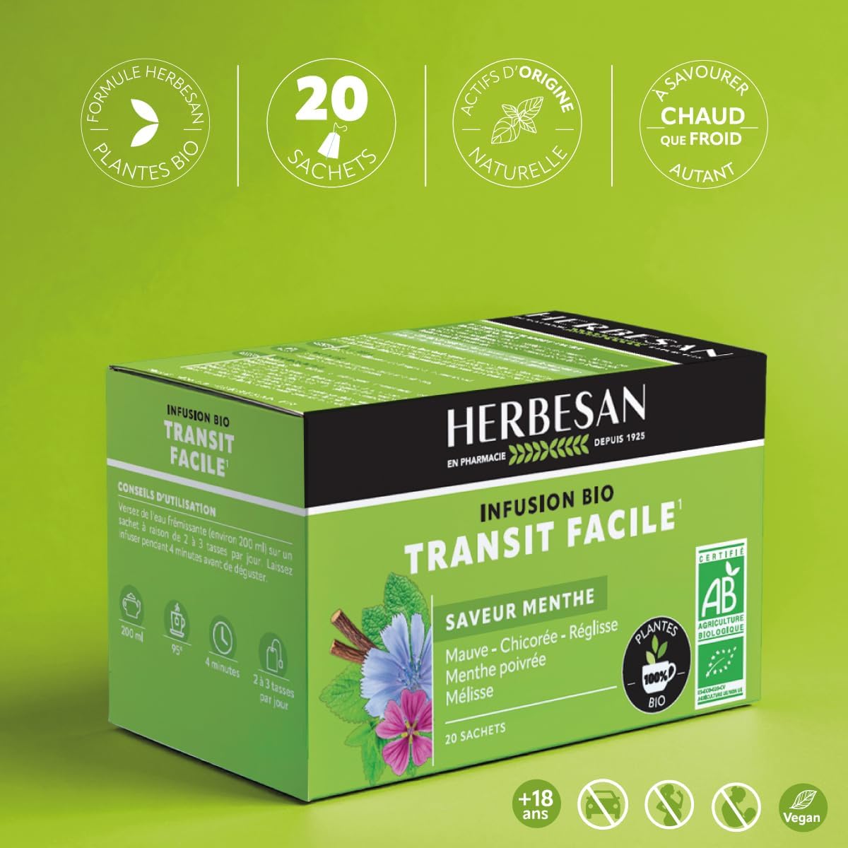 HERBESAN - EASY ORGANIC TRANSIT INFUSION - Mint flavour - Plastic-free - 100% organic plants - 20 paper bags - Image 5