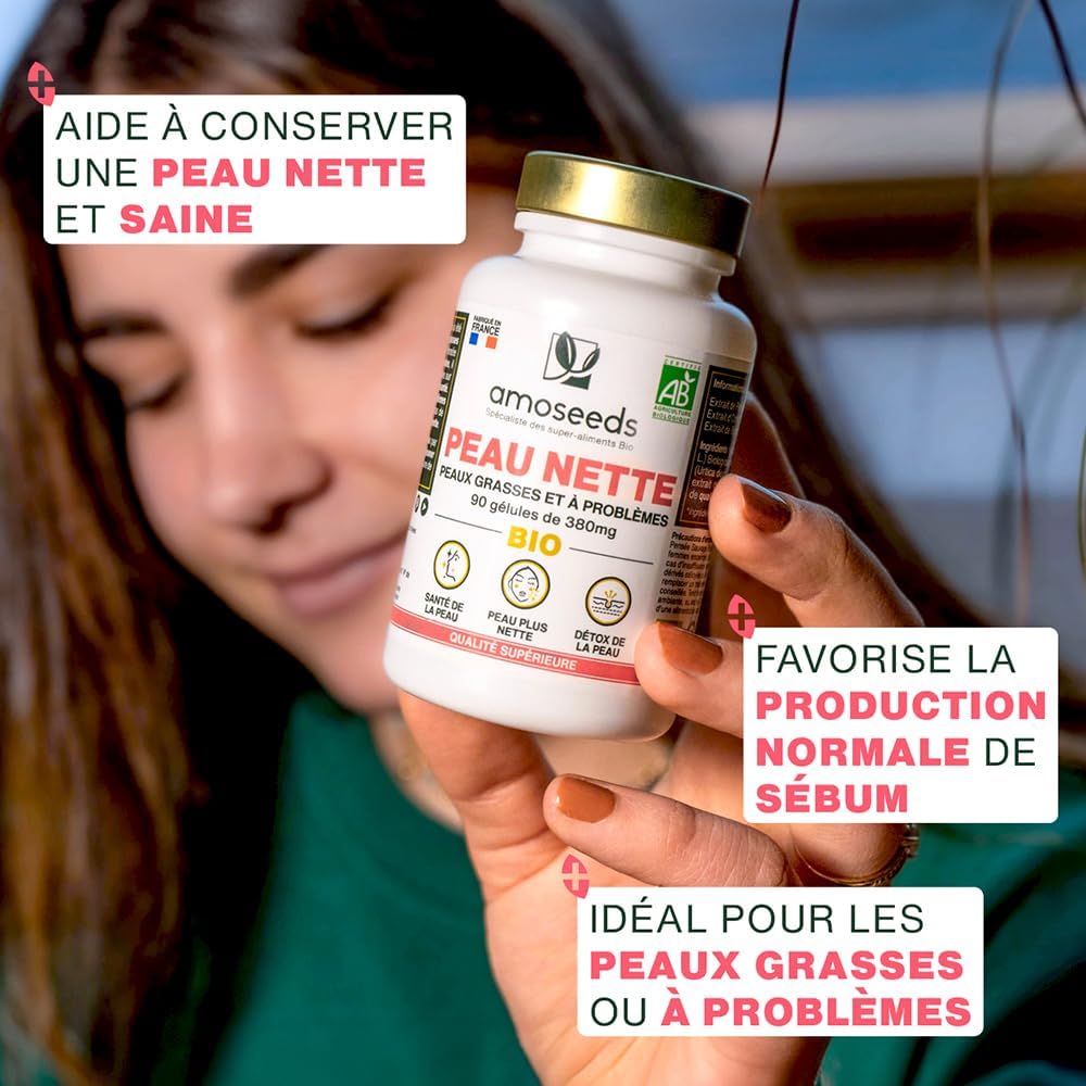 Organic Clean Skin | Oily and Problem Skin | Regulates Sebum Production | Detoxifies and Purifies | Burdock, Wild Thought, Nettle | 60 Capsules of 380mg | Made in France | Superior Quality - Image 3