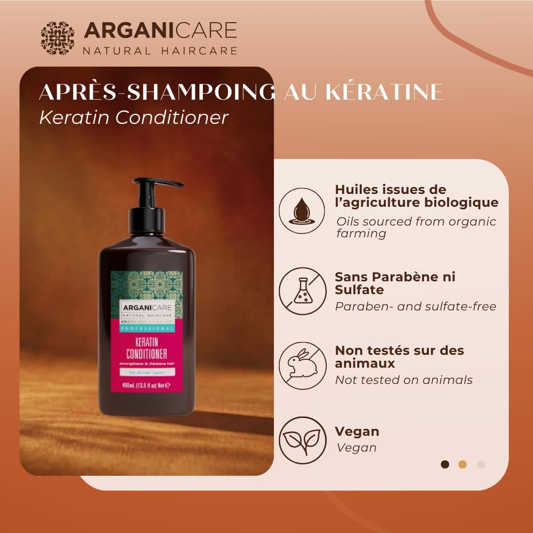 ARGANICARE | Keratin Range | Repairing and Nourishing Conditioner | Organic Keratin | Revitalizes & Strengthens | Protects & Repairs | Ultra Nourishing | 400ml - Image 3