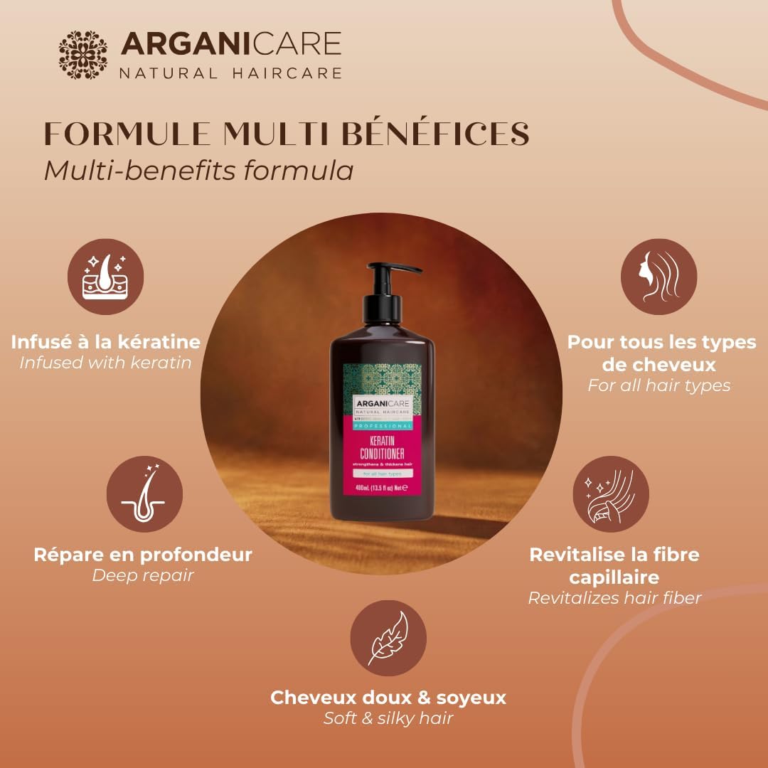 ARGANICARE | Keratin Range | Repairing and Nourishing Conditioner | Organic Keratin | Revitalizes & Strengthens | Protects & Repairs | Ultra Nourishing | 400ml - Image 5